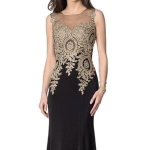 Black Couture Prom Dress with Gold Beading